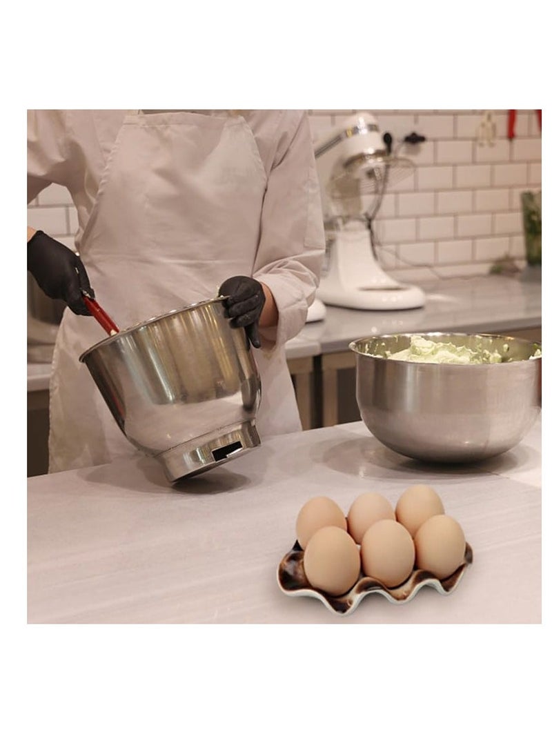 Ceramic Egg Tray, Half Dozen Porcelain Egg Holder Container Keeper Storage Organizer, Egg Tray for Refrigerator, Decorative Egg Storage for Refrigerator, Countertop, Display, Kitchen, Brown - Image 3