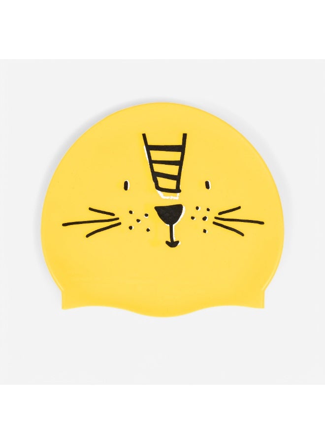 DECATHLON Silicone Swimming Cap – Waterproof Kids Swim Cap with Anti-Slip Fit and Cute Yellow Lion Design - Image 1