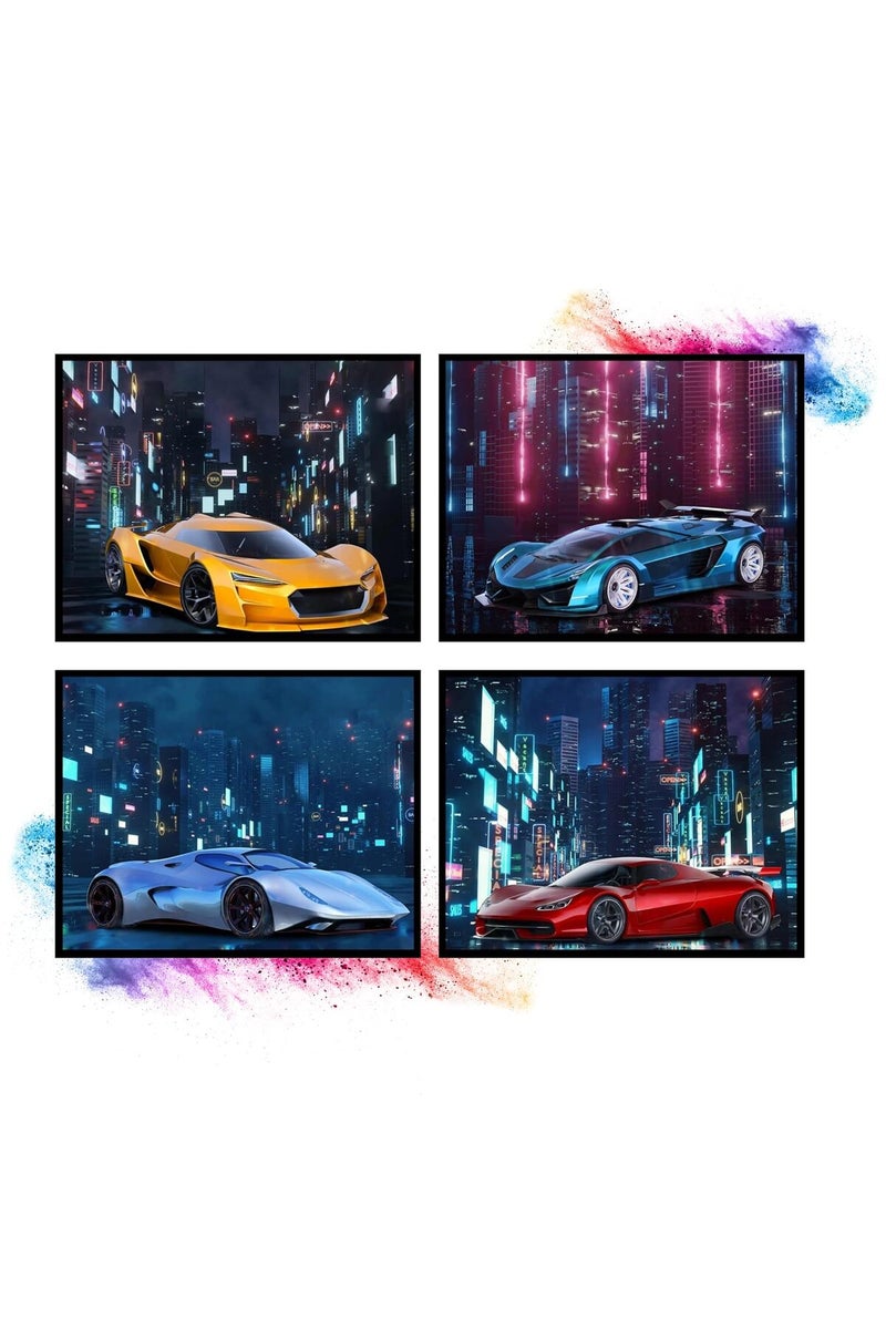 Insire ALAYRA Car Wall Art, Car Poster, Car Posters for Boys Room - Set of 4 (10x8) Race Car Poster Sports Car Posters For Boys Room Exotic Car Posters - Sports Car Poster Supercar Poster - UNFRAMED - Image 1