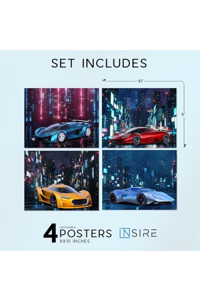 Insire ALAYRA Car Wall Art, Car Poster, Car Posters for Boys Room - Set of 4 (10x8) Race Car Poster Sports Car Posters For Boys Room Exotic Car Posters - Sports Car Poster Supercar Poster - UNFRAMED - Image 3