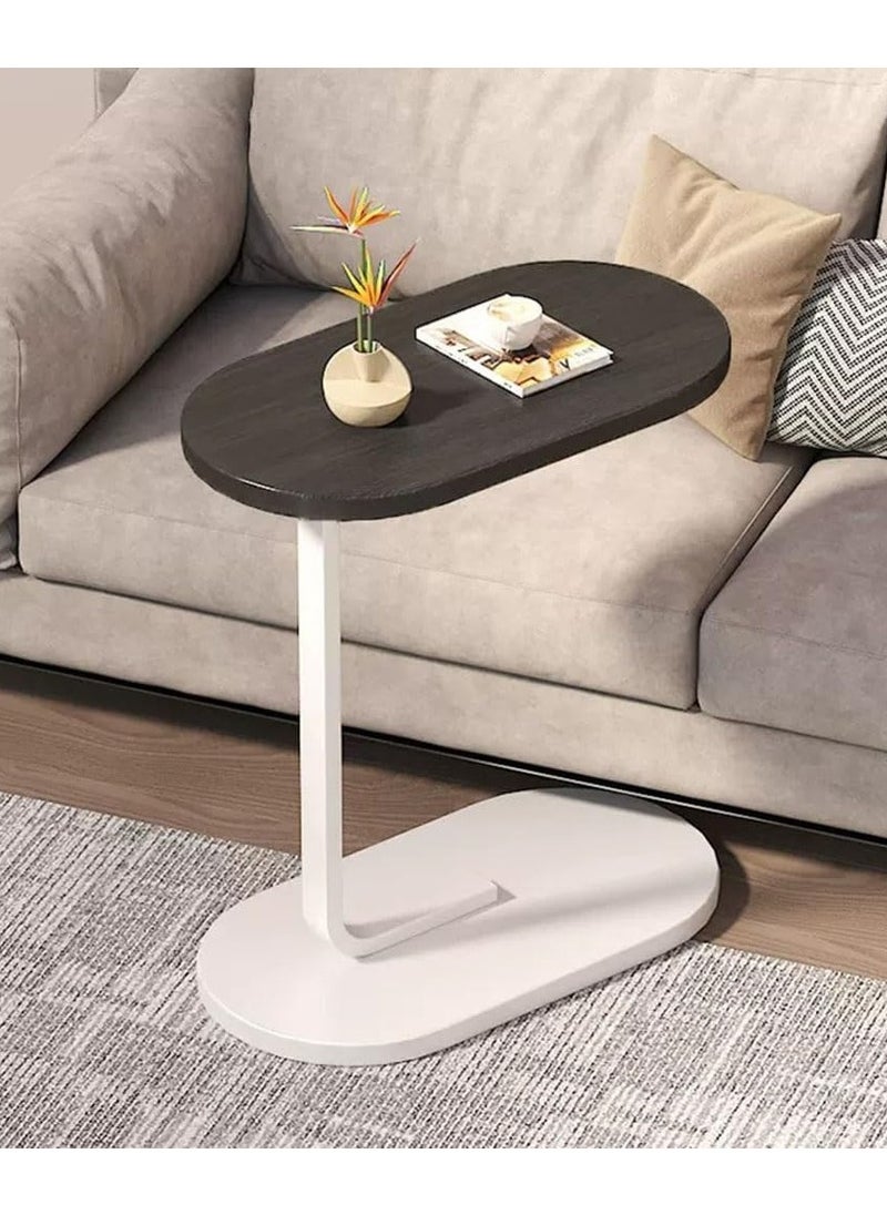 DubaiGallery Side Table NAN C-Shaped, Metal Frame MDF Simple Tea for Hotel Famous and Famous Special-Shaped Table, White/Walnut Color  - Image 1