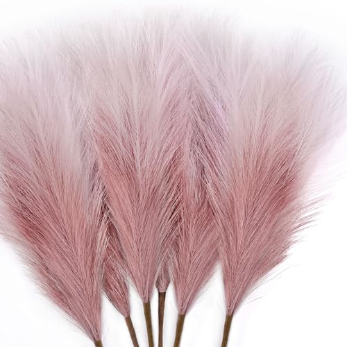 TENDER EPOCH 6 PCS Faux Pampas Grass Arrangement 1845cm Artificial Fluffy Pompous Grass Stems for Boho Chic Home and Wedding Decor Pink Gradient - Image 1