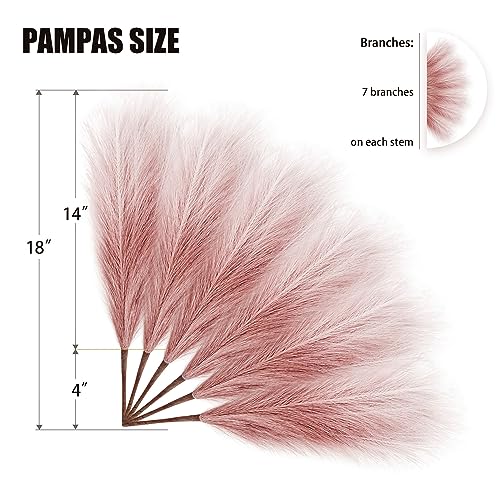 TENDER EPOCH 6 PCS Faux Pampas Grass Arrangement 1845cm Artificial Fluffy Pompous Grass Stems for Boho Chic Home and Wedding Decor Pink Gradient - Image 3