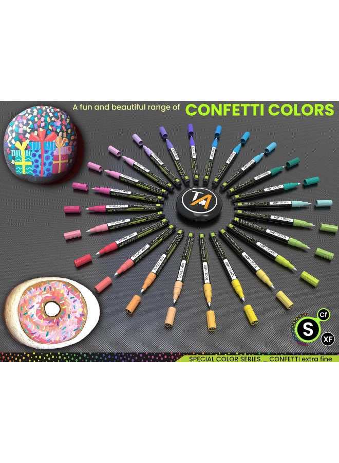 TOOLI-ART 24 Confetti Colors Acrylic Paint Pens Markers Set 0.7mm Extra Fine Tip, Rock Painting, Glass, Mugs, Wood, Metal, Canvas, Ceramics, DIY Projects, Illustration. Non Toxic, Waterbased, Quick Drying - Image 3