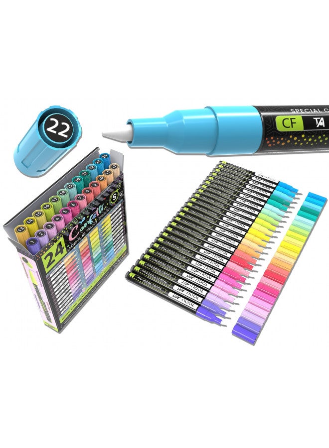 TOOLI-ART 24 Confetti Colors Acrylic Paint Pens Markers Set 0.7mm Extra Fine Tip, Rock Painting, Glass, Mugs, Wood, Metal, Canvas, Ceramics, DIY Projects, Illustration. Non Toxic, Waterbased, Quick Drying - Image 1