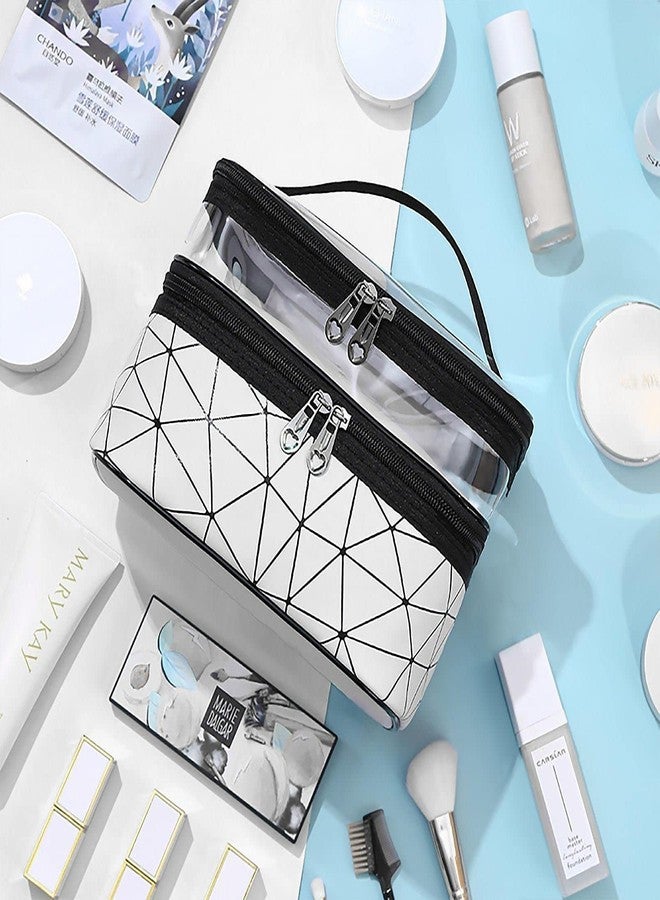 Nightstar Multipurpose Double Layer Cosmetic Storage Bag Large Toiletries Makeup Organizer Kit Pouch Travel Makeup Bag with Zipper for Girls and Women (Silver) - Image 4