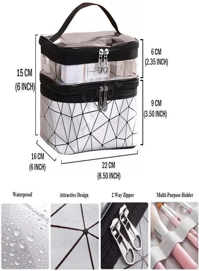 Nightstar Multipurpose Double Layer Cosmetic Storage Bag Large Toiletries Makeup Organizer Kit Pouch Travel Makeup Bag with Zipper for Girls and Women (Silver) - Image 5