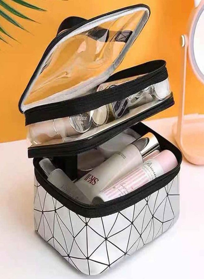 Nightstar Multipurpose Double Layer Cosmetic Storage Bag Large Toiletries Makeup Organizer Kit Pouch Travel Makeup Bag with Zipper for Girls and Women (Silver) - Image 3