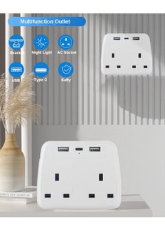 TYCOM Power Adapter Multi Plug Extension with 2 USB 1 Type C , Extender Wall Charger Socket 2 Way Multiple Electrical Outlet Adaptor, Charging Station for Home, Office （ 2 Way 2 USB 1 Type C）  - Image 2