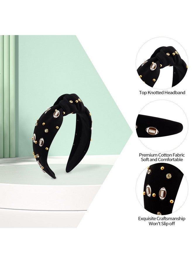 YARIEW Football Headband For Women Pearl Rhinestone Jeweled Knotted Headband Top Knot Headband For Women Football Accessories Sports Fan Mom Gifts (Black)… - Image 3
