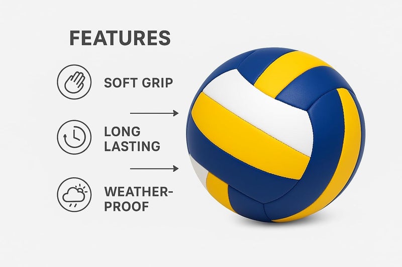 MOSVOLD Tough PU Volleyball with Pump | Official Size 5 | Waterproof Soft Grip | Durable Machine Stitched 18-Panel | Indoor Outdoor Beach Court Pool Game Ball for Training, Match, Adults & Kids - Image 3