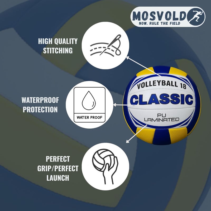 MOSVOLD Tough PU Volleyball with Pump | Official Size 5 | Waterproof Soft Grip | Durable Machine Stitched 18-Panel | Indoor Outdoor Beach Court Pool Game Ball for Training, Match, Adults & Kids - Image 2