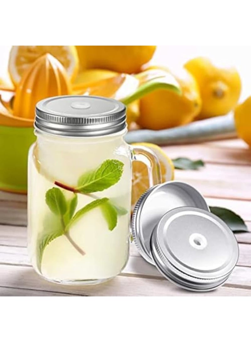 SYOSI 6 عبوات أغطية تعليب - أغطية برطمانات ميسون من الفولاذ المقاوم للصدأ مع ثقب مصاصة معدني فضي بقطر 70 مم - فم واسع مقاوم للتسرب ودائم يناسب برطمانات التخزين (فضي) - Image 1