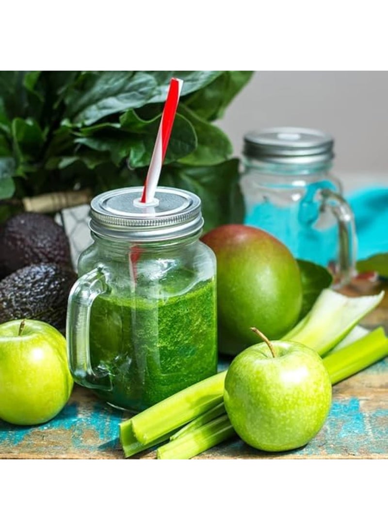 SYOSI 6 عبوات أغطية تعليب - أغطية برطمانات ميسون من الفولاذ المقاوم للصدأ مع ثقب مصاصة معدني فضي بقطر 70 مم - فم واسع مقاوم للتسرب ودائم يناسب برطمانات التخزين (فضي) - Image 4