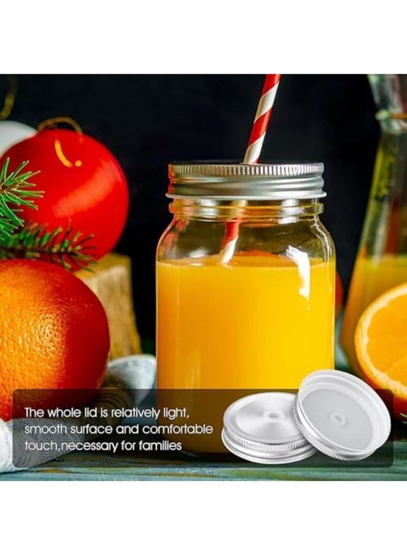 SYOSI 6 عبوات أغطية تعليب - أغطية برطمانات ميسون من الفولاذ المقاوم للصدأ مع ثقب مصاصة معدني فضي بقطر 70 مم - فم واسع مقاوم للتسرب ودائم يناسب برطمانات التخزين (فضي) - Image 3