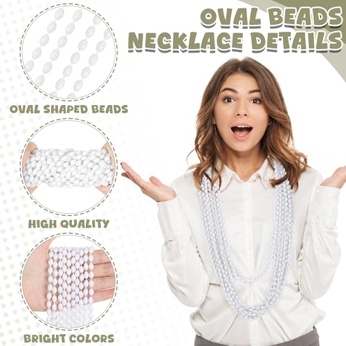 EOBOH Mardi Gras Beads Bulk 100PCS White Oval Beaded Necklace Stuff Party Favors 32 Mardi Gras Beads Necklaces Festival Parade Throw Accessories for Wedding Birthday Celebrations Decorations - Image 5