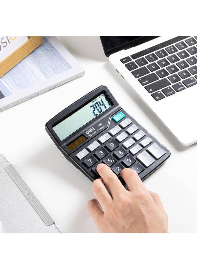 ديلي آلة حاسبة مكتبية DELI بـ 12 خانة – أزرار كبيرة، تعمل بالطاقة المزدوجة، آلة حاسبة إلكترونية للمكتب - Image 1