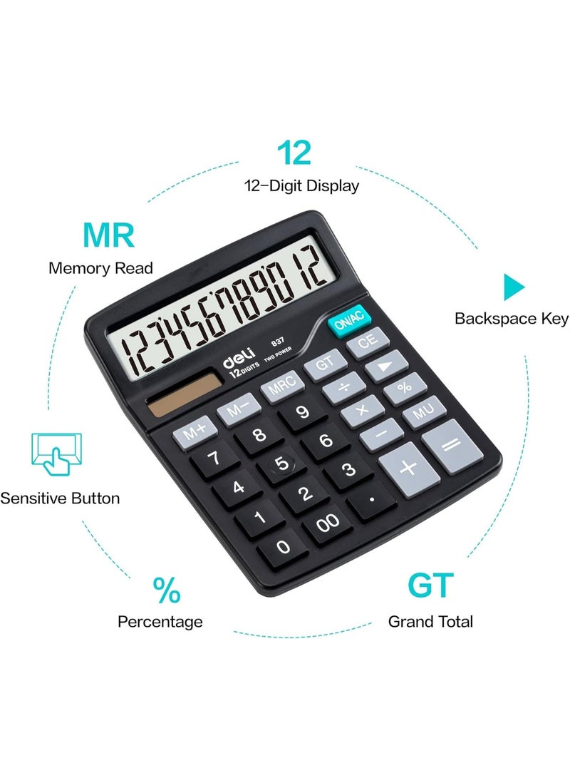 ديلي آلة حاسبة مكتبية DELI بـ 12 خانة – أزرار كبيرة، تعمل بالطاقة المزدوجة، آلة حاسبة إلكترونية للمكتب - Image 2