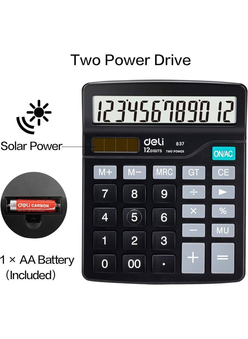 ديلي آلة حاسبة مكتبية DELI بـ 12 خانة – أزرار كبيرة، تعمل بالطاقة المزدوجة، آلة حاسبة إلكترونية للمكتب - Image 3