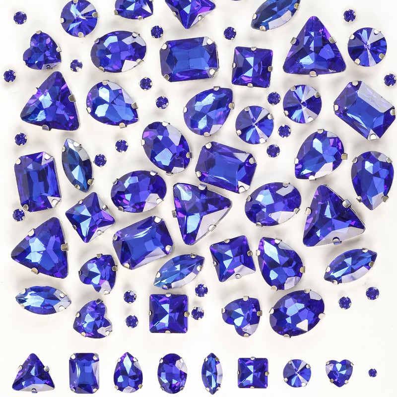 Sew on Rhinestones 180pcs Blue Rhinestones Mix Shapes Sew on Glass Rhinestone Gems with Prongsfor Crafts Clothes Costume Shoes DressesRoyal Blue