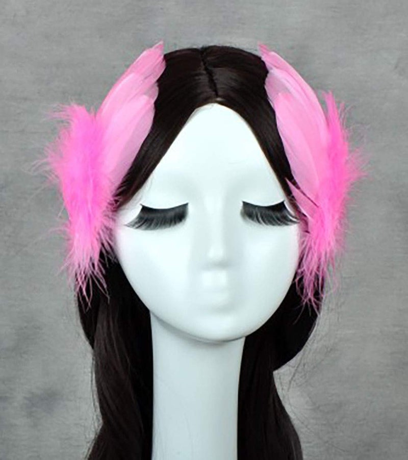 Fodattm 2PCS Girls Heartshaped Feather Hair Clip Headpiece Party Hairpins Hair Barrettes Hair Accessory Bridal Wedding Feather Fascinator Pink