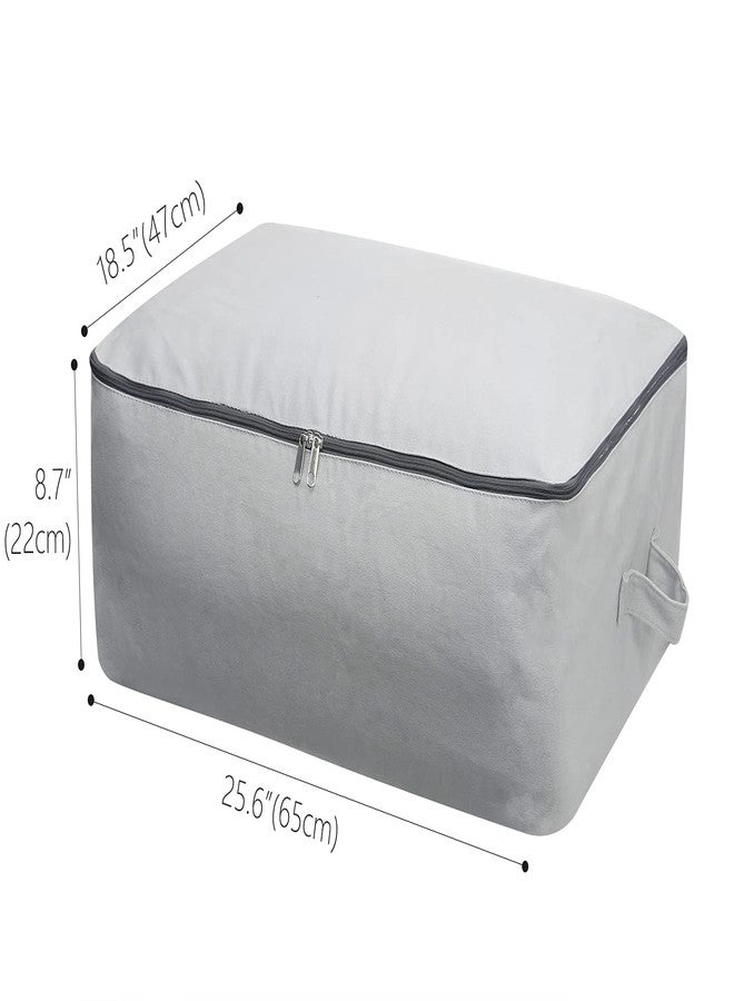 Omygarden 2PCS Durable Cotton Canvas, Soft Space Save Storage Bag Wardrobe Organizer with Handle & Zipper for Beddings, Comforters, Pillows, Blankets, Clothes, 25.6×18.5×8.7inch, Light Gray - Image 2