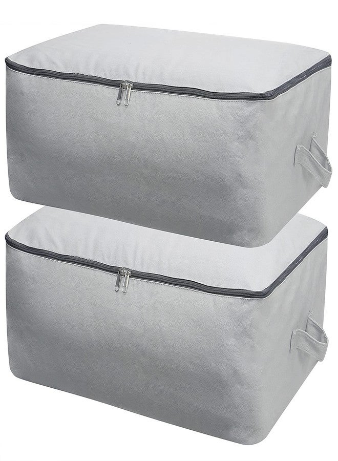 Omygarden 2PCS Durable Cotton Canvas, Soft Space Save Storage Bag Wardrobe Organizer with Handle & Zipper for Beddings, Comforters, Pillows, Blankets, Clothes, 25.6×18.5×8.7inch, Light Gray - Image 1