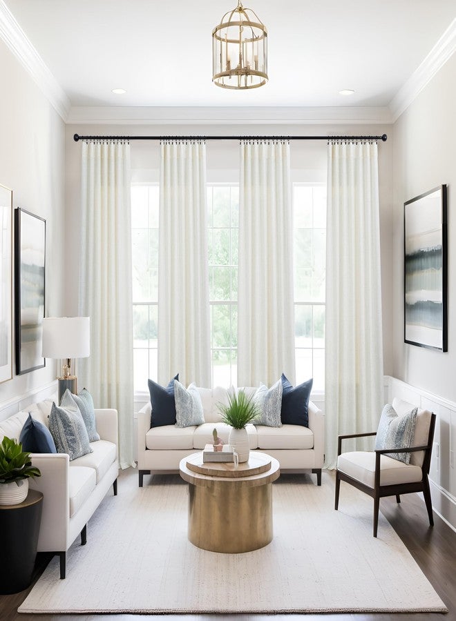 Mrs.Naturall ستائر من الكتان الطبيعي، طول 84 بوصة، طقم من لوحتين لغرفة المعيشة، جيب للعمود، لون عاجي كريمي، بنمط بوهيمي شبه شفاف، مظهر قطني، ترشيح الضوء، خصوصية، ستائر ريفية لغرفة النوم - Image 2