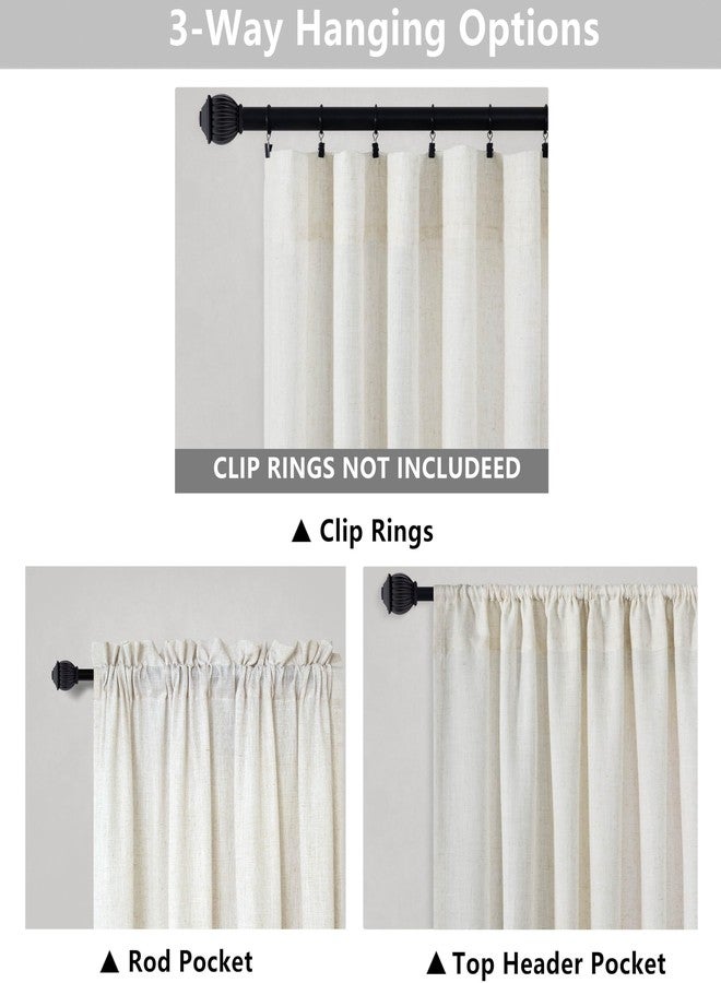 Mrs.Naturall ستائر من الكتان الطبيعي، طول 84 بوصة، طقم من لوحتين لغرفة المعيشة، جيب للعمود، لون عاجي كريمي، بنمط بوهيمي شبه شفاف، مظهر قطني، ترشيح الضوء، خصوصية، ستائر ريفية لغرفة النوم - Image 3