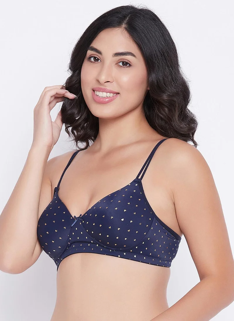 Clovia Clovia Padded Non-Wired Full Cup Heart Print T-shirt Bra in Navy
