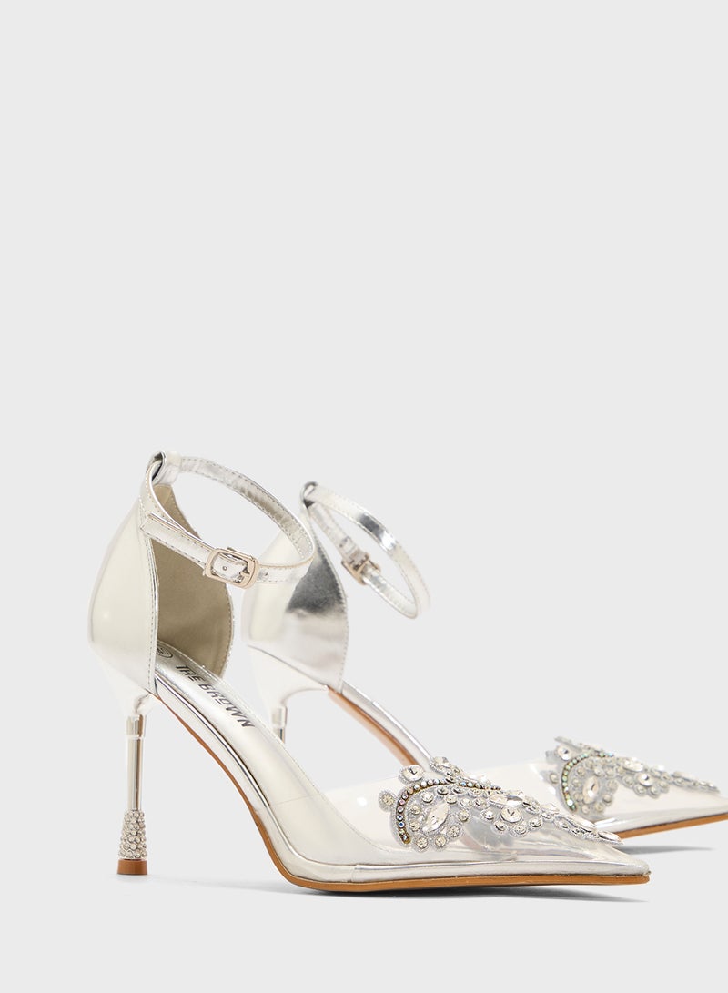 High Heeled Diamante Pump