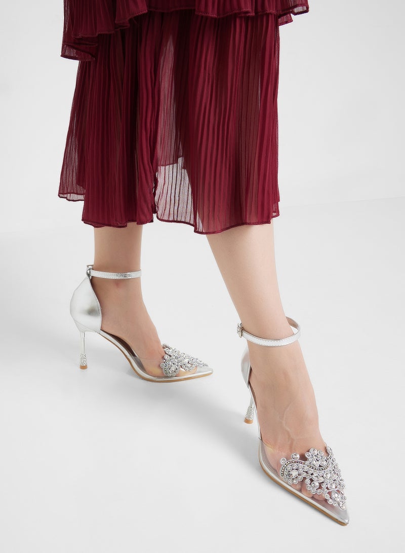 High Heeled Diamante Pump