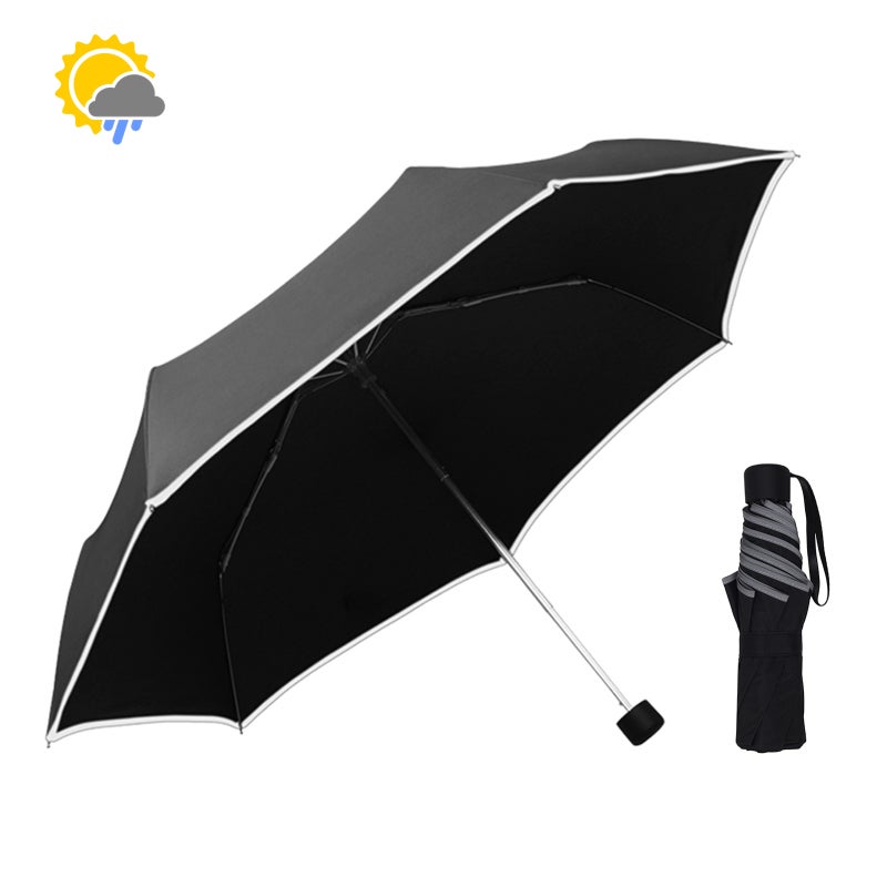 Windproof UV Protection Umbrella: 7 Ribs Triple Folding Black Polyester Fiber With Nano Waterproof Coating - Dual-purpose Lightweight Portable Umbrella for Rain Sun Night Outdoor Commute Daily Use - Image 3
