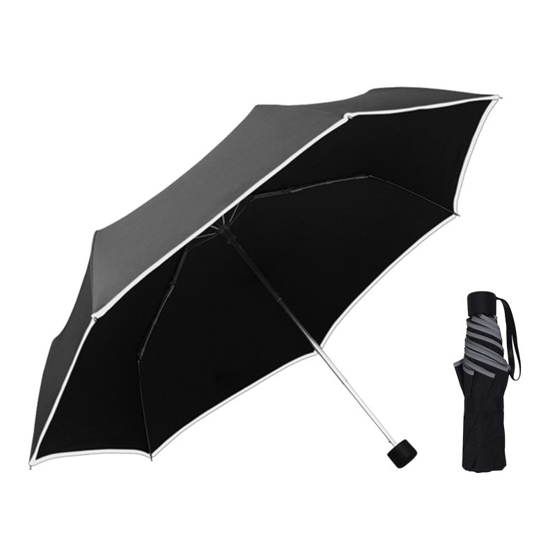 Windproof UV Protection Umbrella: 7 Ribs Triple Folding Black Polyester Fiber With Nano Waterproof Coating - Dual-purpose Lightweight Portable Umbrella for Rain Sun Night Outdoor Commute Daily Use - Image 2