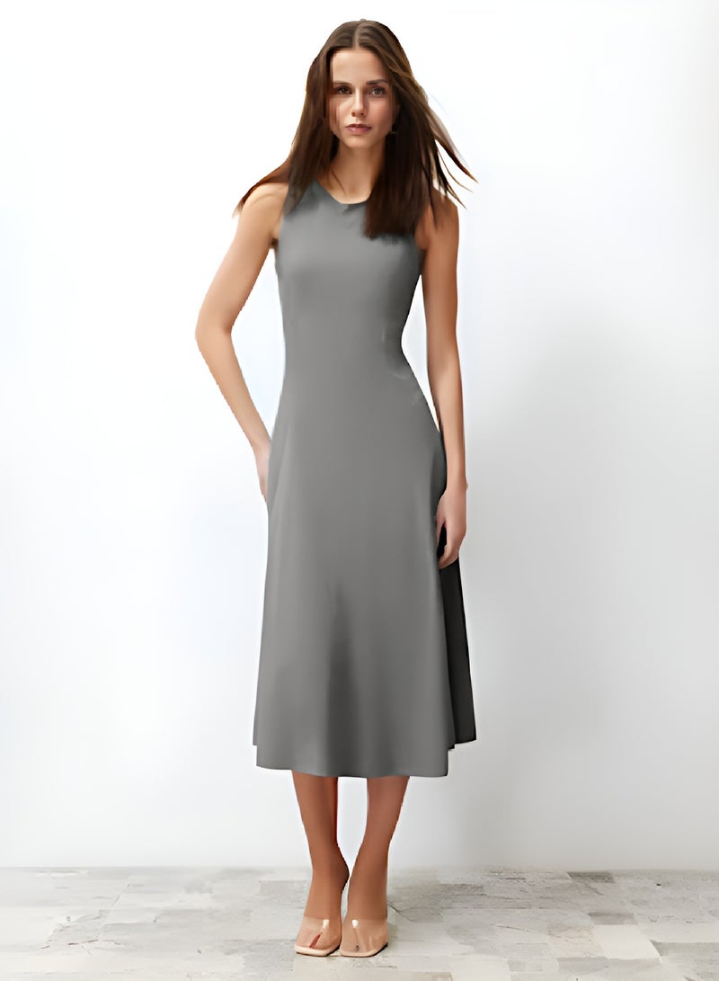 trendyol 100% Cotton Skater/Waisted Crew Neck Sleeveless Midi Knitted Midi Dress 