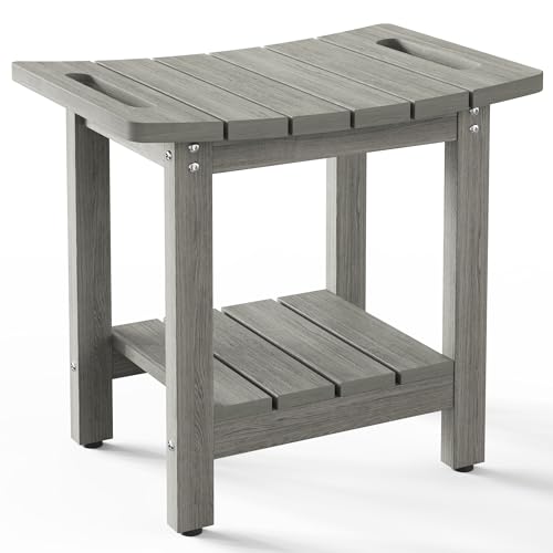 oridom HIPS Shower Benches for Inside Shower Shower Stool with SpaceEfficient Storage Shelf Waterproof Shower Chair Seat for Spa BathroomLight Gray - Image 2