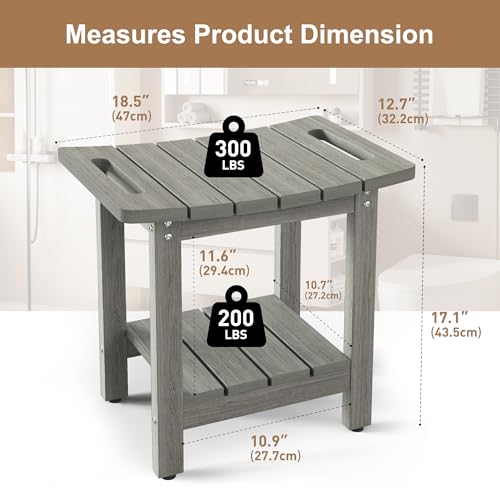 oridom HIPS Shower Benches for Inside Shower Shower Stool with SpaceEfficient Storage Shelf Waterproof Shower Chair Seat for Spa BathroomLight Gray - Image 5