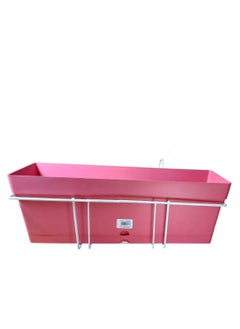 Rectangular Planter 50cm x 17cm with Built-in Saucer and Sturdy Metal Stand in White Coated for Balcony Hanging - Fuchsia