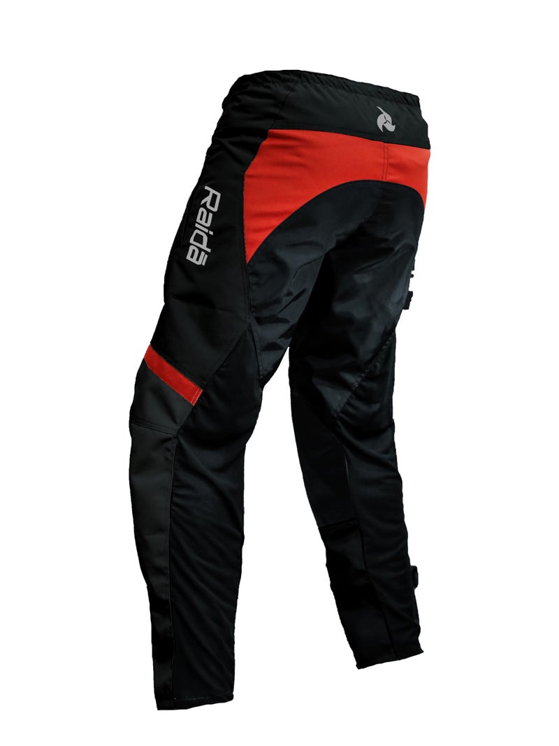Raida Trailcraft Off-Road Pants | MX & Trail Ride | Lightweight | Abrasion-resitant Fabric | Heat Sheild Panel | (M, Black/Red) - Image 2