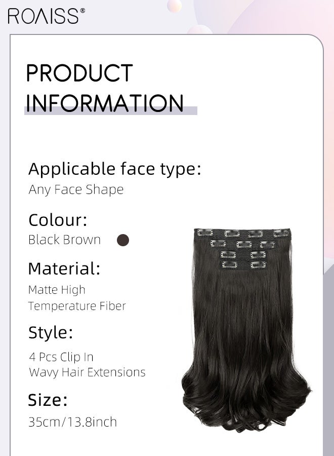 roaiss 4 Pcs Clip In Wavy Hair Extensions, Invisible Adjustable Synthetic Heat Resistant Hairpieces with 11 Clips for Women , Increase Hair Volume Black Brown , 35cm (14 inches) - Image 2