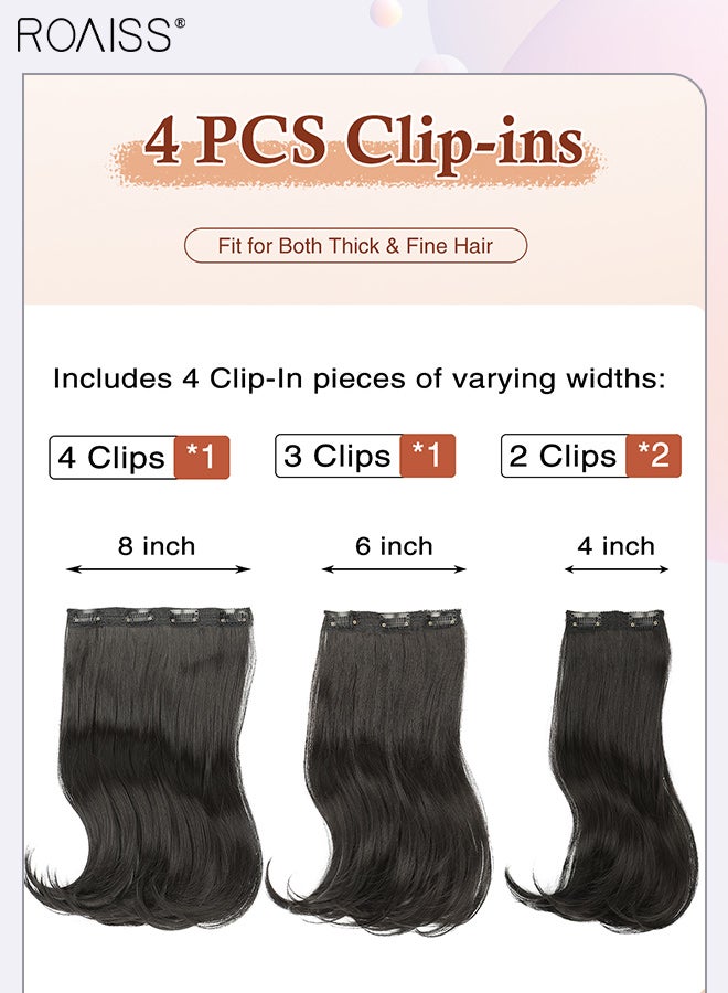 roaiss 4 Pcs Clip In Wavy Hair Extensions, Invisible Adjustable Synthetic Heat Resistant Hairpieces with 11 Clips for Women , Increase Hair Volume Black Brown , 35cm (14 inches) - Image 4