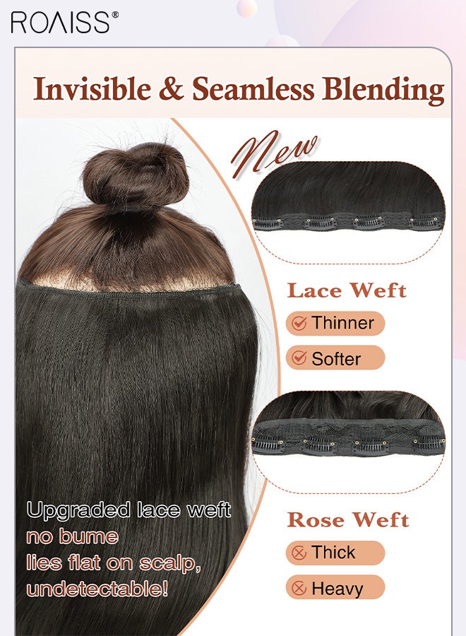 roaiss 4 Pcs Clip In Wavy Hair Extensions, Invisible Adjustable Synthetic Heat Resistant Hairpieces with 11 Clips for Women , Increase Hair Volume Black Brown , 35cm (14 inches) - Image 5