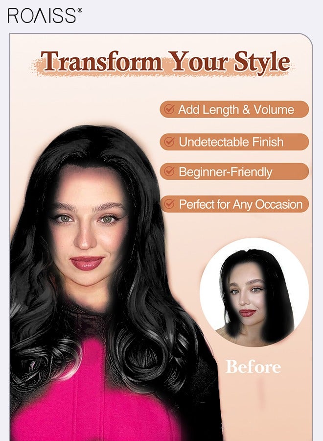 roaiss 4 Pcs Clip In Wavy Hair Extensions, Invisible Adjustable Synthetic Heat Resistant Hairpieces with 11 Clips for Women , Increase Hair Volume Black Brown , 35cm (14 inches) - Image 3