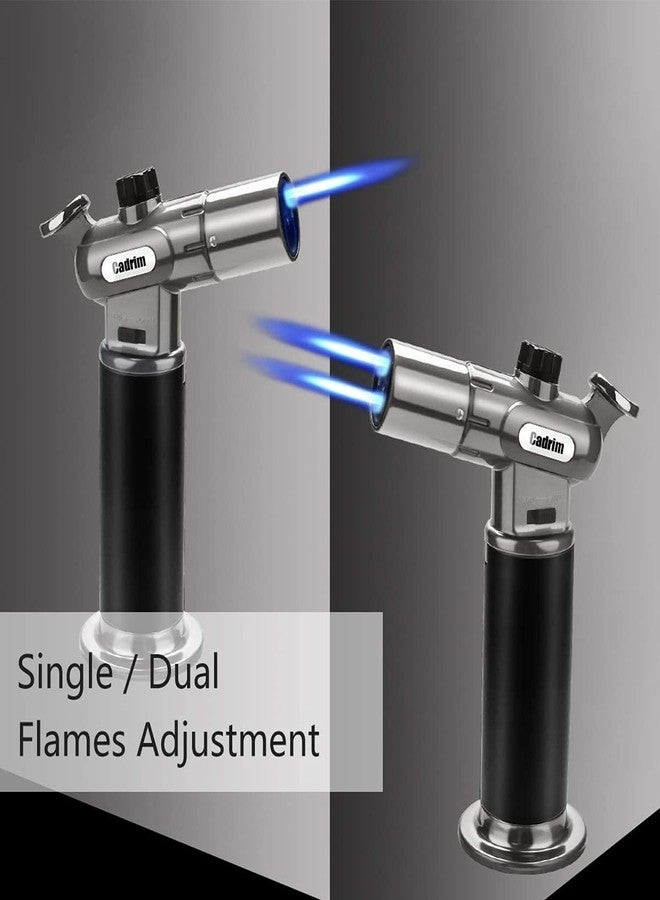 Cadrim Butane Torch, Refillable Pro Culinary Blow Torch Double Fire Cooking Torch and Small Adjustable Flame Kitchen Torch for Creme Brulee, Baking BBQ (Black) - Image 2