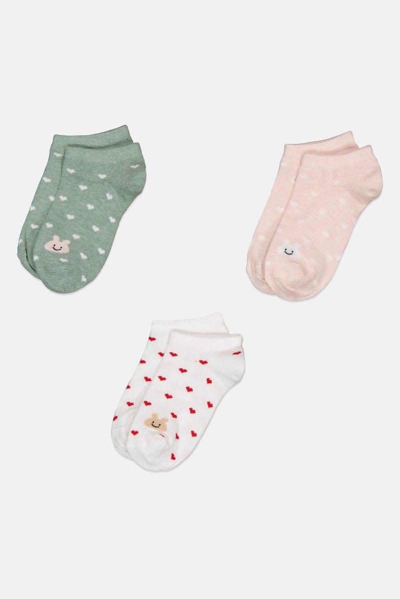 bebe Kids Girl 3 Pairs Printed Ankle Socks, Multicolor  - Image 3