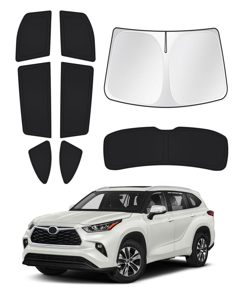 Canvcle Windshield Sun Shade for 20202025 2026 Toyota Highlander Accessories Side Rear Window Shade Cover Set Window Sun Visor Privacy for Camping Keep Vehicle Cool Black 8PCS