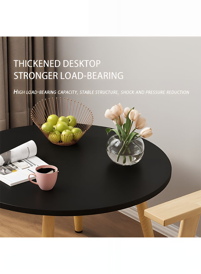 Taimi 3-Piece Dining Set, Modern Round Dining Table with 2 Elegant Chairs | Solid Black Wood Table 80cm with 2 Black Plastic Chairs and Wooden Legs - Image 3