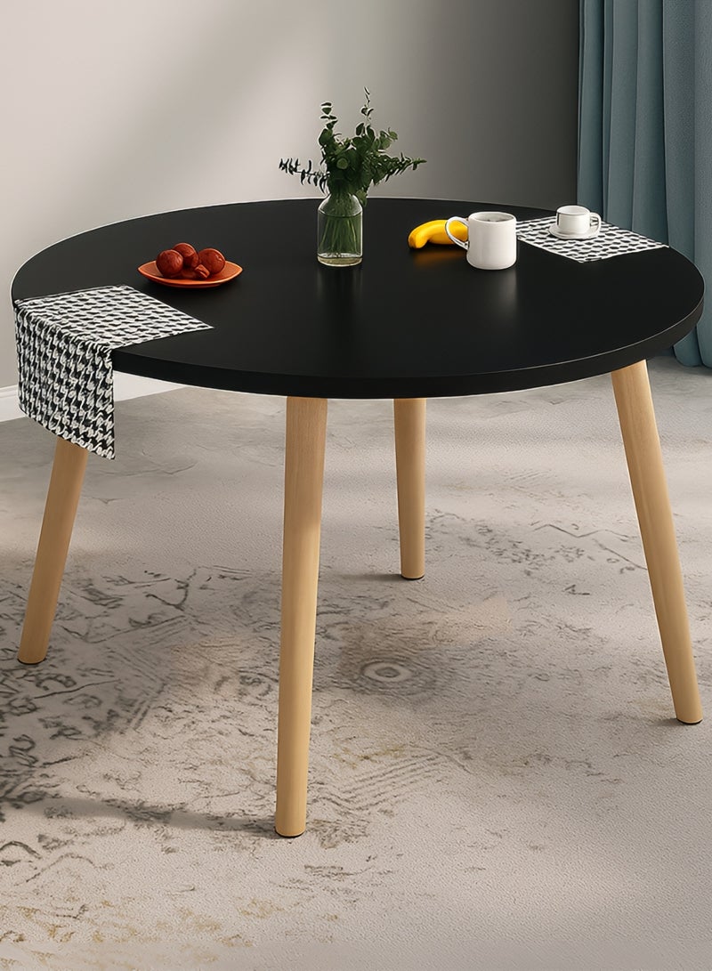 Taimi 3-Piece Dining Set, Modern Round Dining Table with 2 Elegant Chairs | Solid Black Wood Table 80cm with 2 Black Plastic Chairs and Wooden Legs - Image 2