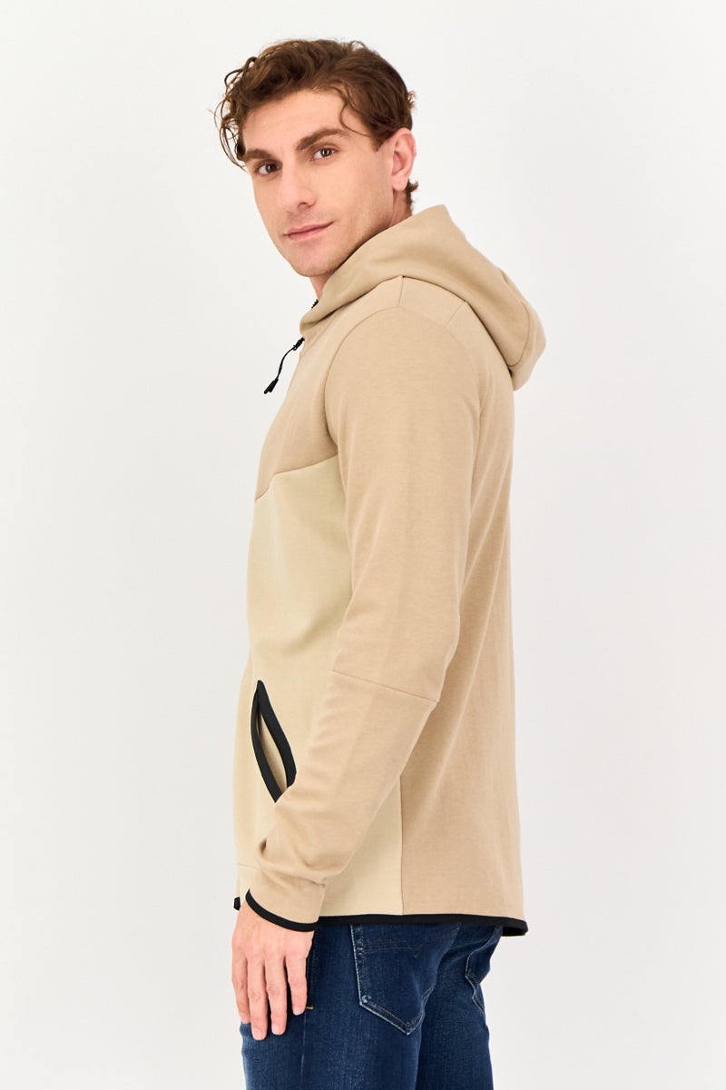 Celio Men Solid Long Sleeve Hooded Jacket, Taupe - Image 2
