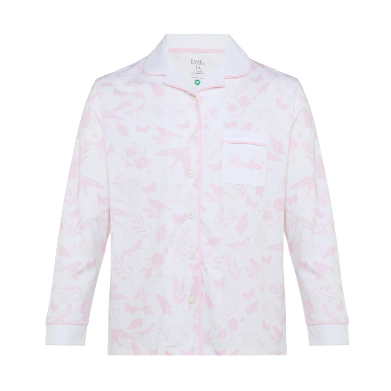 ليتل اي ايه طقم بيجامة الأم بنقشة زقزقة العصافير - وردي